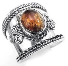Sterling Silver Renaissance Amber Armor Ring
